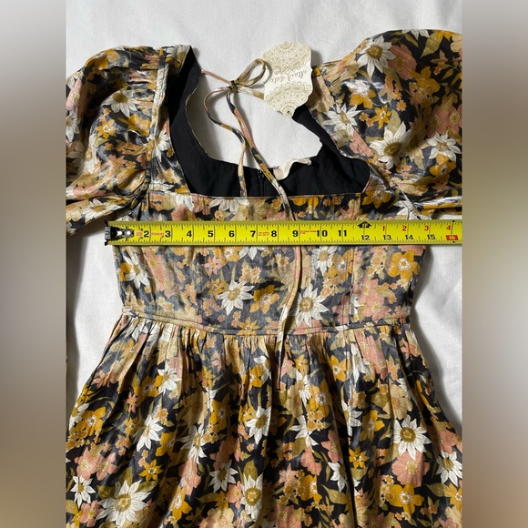 NWT Altar’D State Black Yellow Shiny Floral Baby Doll Dress Womens size XS - Picture 5 of 8